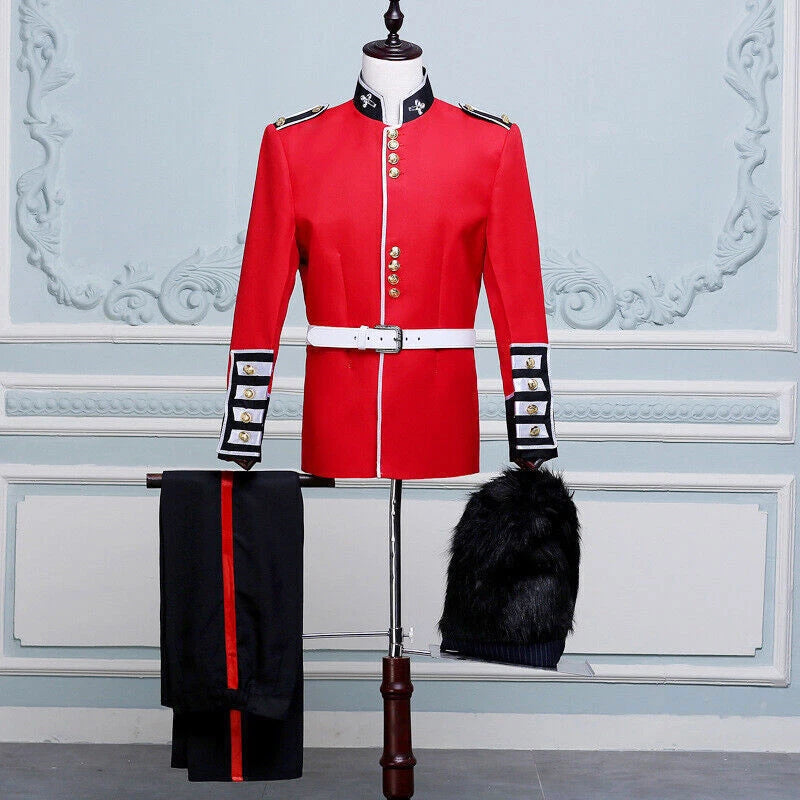 UK Royal Guard Clothing Red Military Uniform Hats Cosplay Men Palace Party Show 07FC0E-D4 - KOEEK