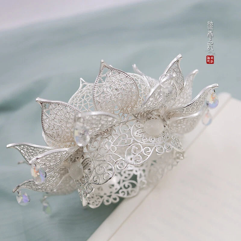 Chinese Style Lotus Flower Hair Clip Tassel Hairpin Step Shake Hanfu Headwear 07FC0E-D4 - KOEEK