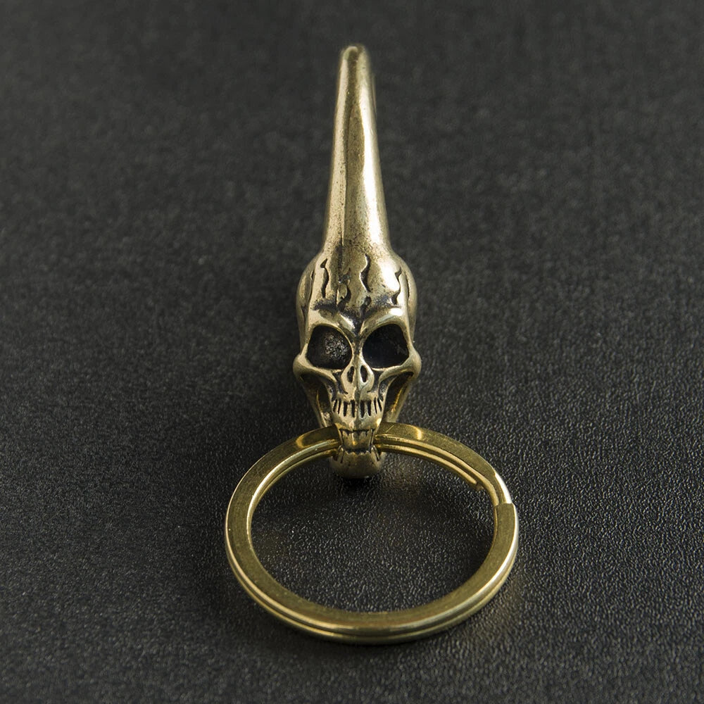 Solid Brass Skull KeyChain Keyring Split Ring Punk GH692 07FC0E-D4 - KOEEK