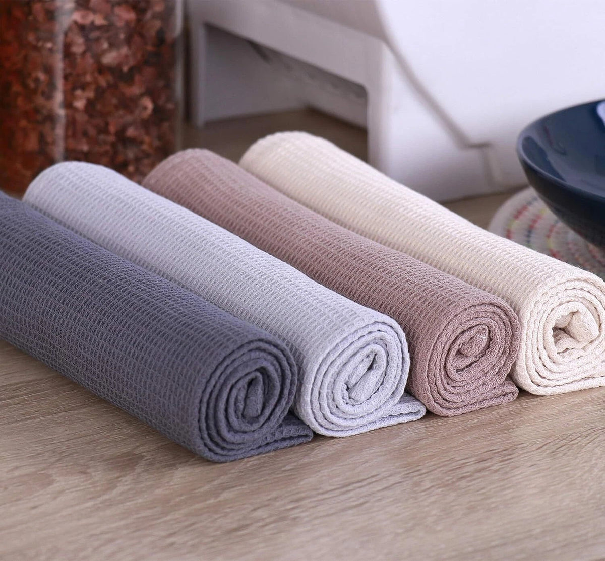Dish Towels Set, Cotton Waffle Weave Kitchen Towels 4 Pieces,Super Absorbent 07FC0E-D4 - KOEEK