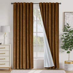 Golden brown blackout velvet curtains Size: 52 inches × 84 inches, golden brown. 07FC0E-D4 - KOEEK