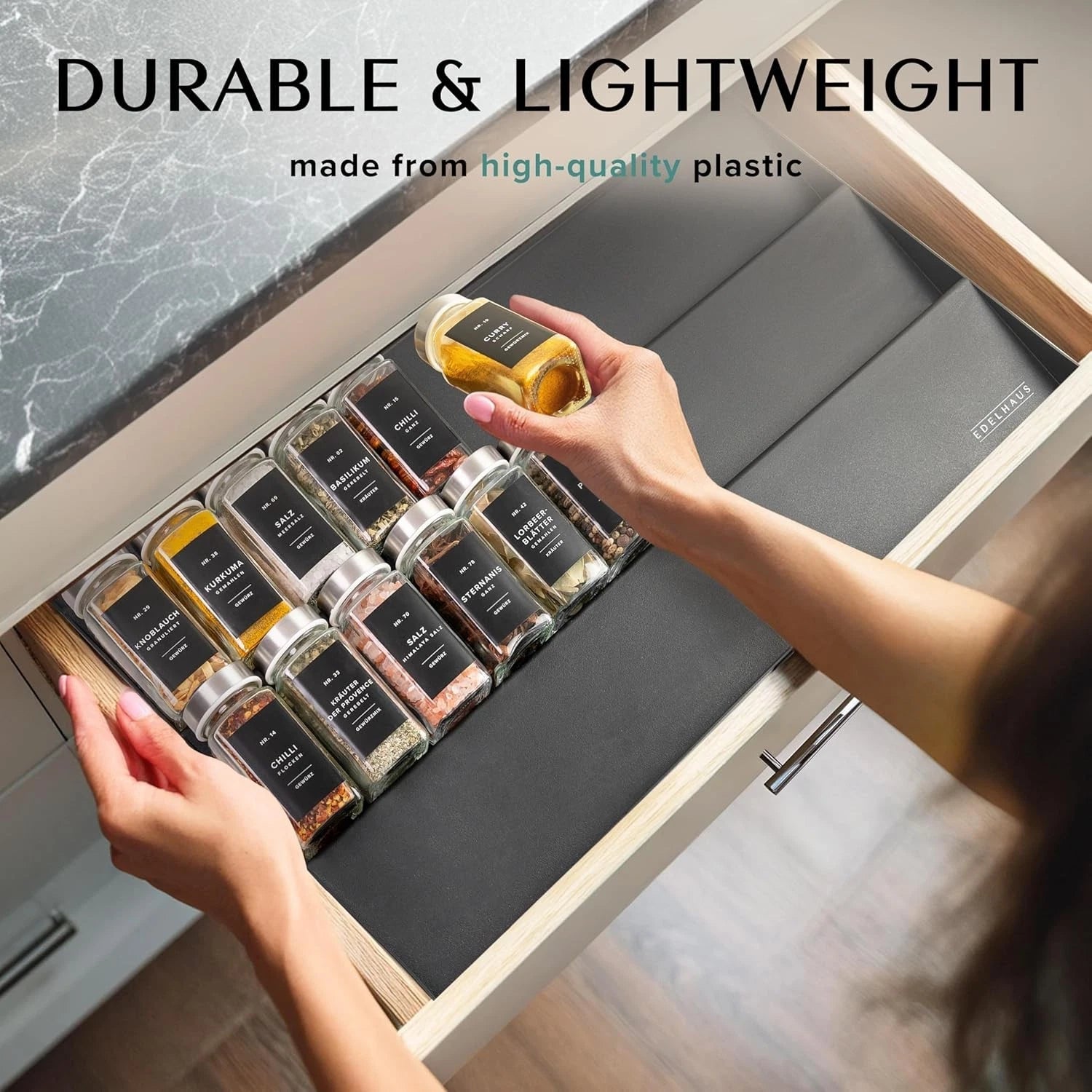 Spice Drawer Organizer - Expandable Spice Rack for Drawer, Black Seasoning 07FC0E-D4 - KOEEK