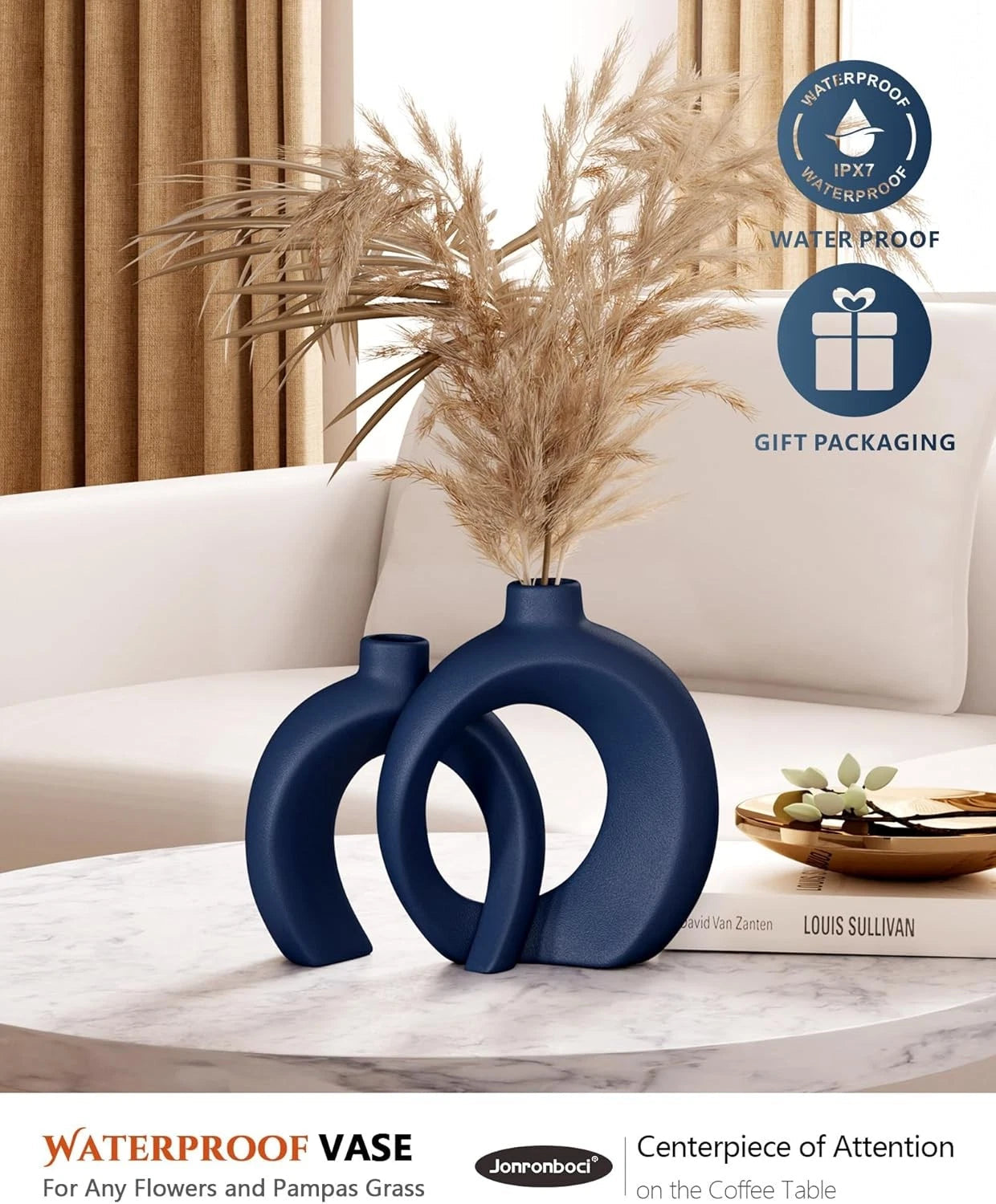 Blue Vase Set (2 pieces) -Suitable for living room coffee tables and bookshelves 07FC0E-D4 - KOEEK