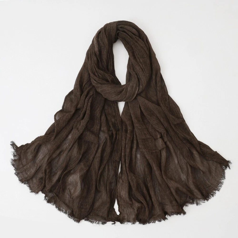 Solid Color Cotton-linen Scarves Women Head Scarves Crinkled Shawls Headscarves 07FC0E-D4 - KOEEK