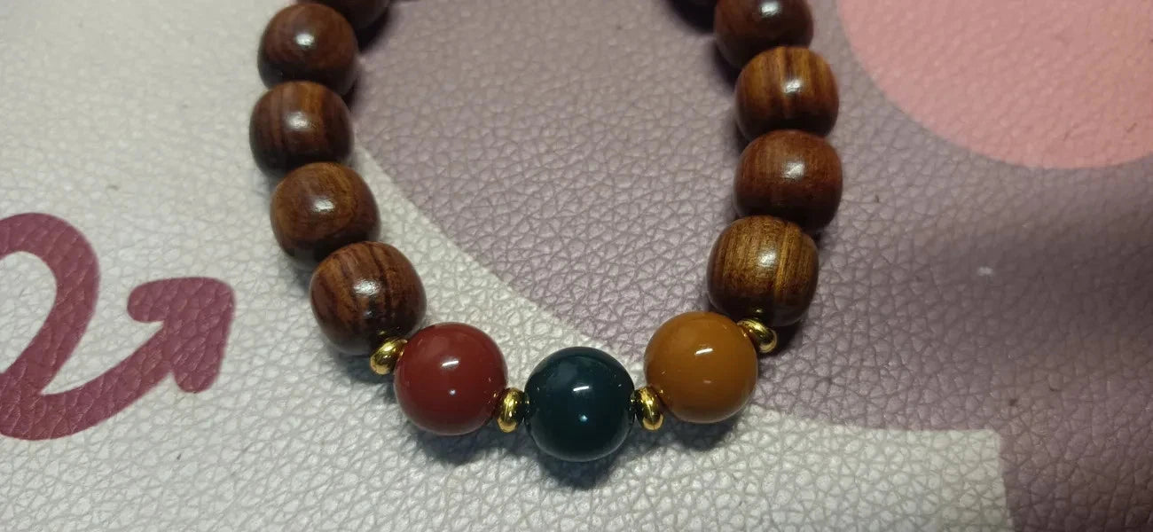 Natural Huanghauli Wood Prayer Beads  Gift Bracelet Three-color beads 07FC0E-D4 - KOEEK