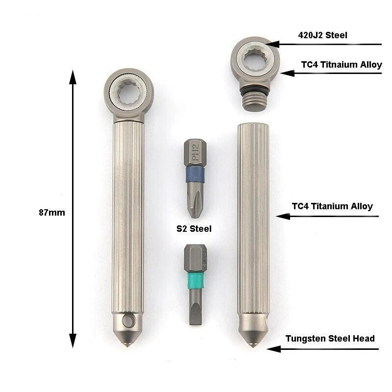 EDC Outdoor Keychain Titanium Brass S2 Steel Multi Tools Card Screwdriver Pocket 07FC0E-D4 - KOEEK