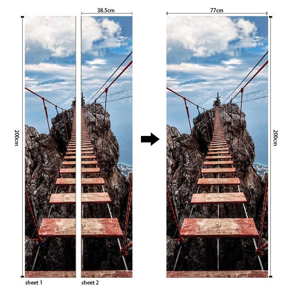 Drawbridge 3D Self Adhesive Bedroom Door Wrap Mural Wall Stickers Home Decals 07FC0E-D4 - KOEEK