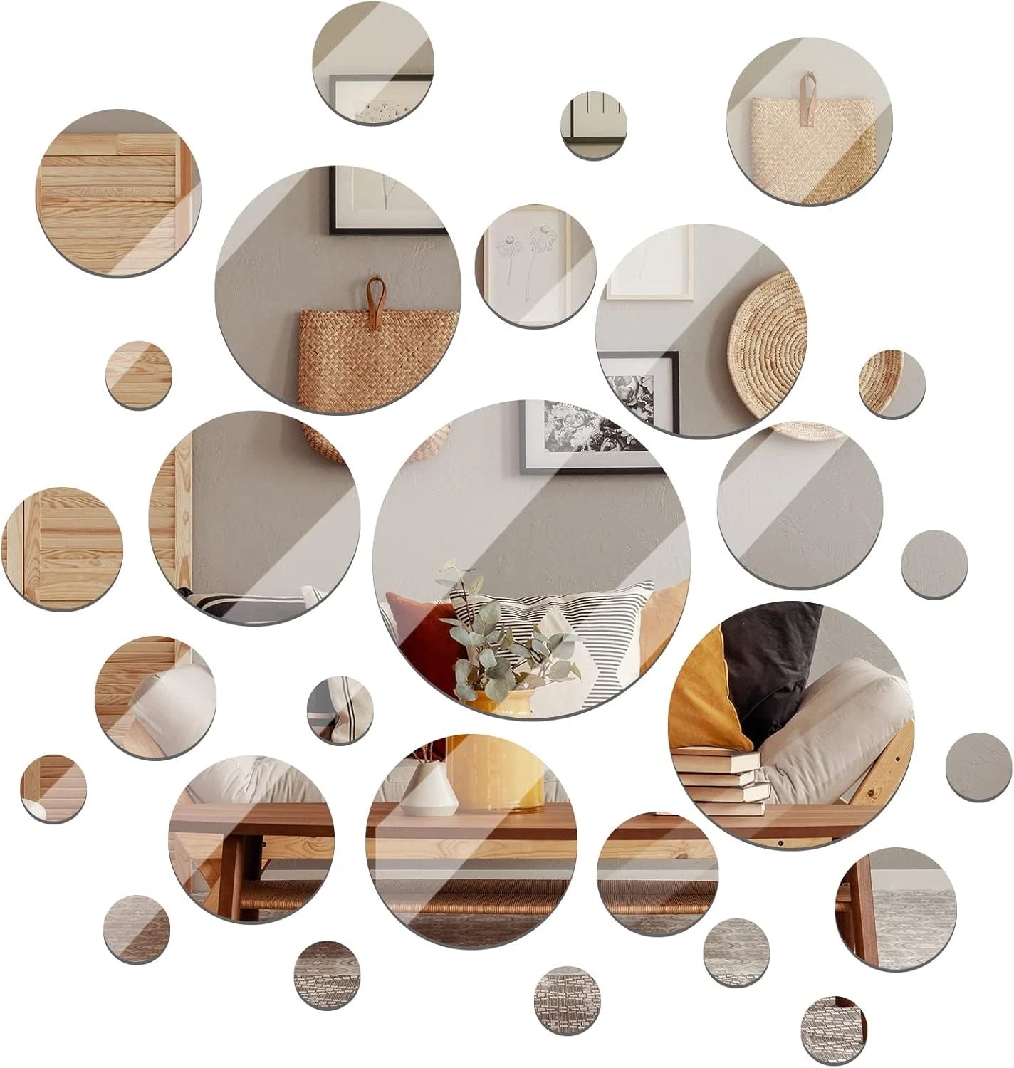 Real Glass Round Mirror Tiles Frameless Round Wall Mirrors Glass Mirror Tiles 07FC0E-D4 - KOEEK