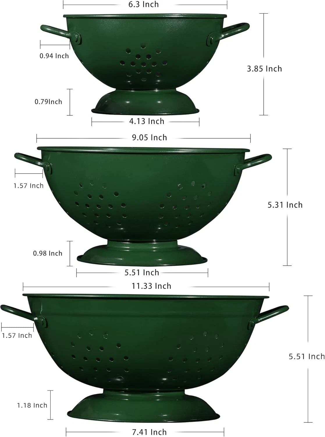 The three-piece metal strainer set includes 1 liter, 3.5 liters, and 5 liters. 07FC0E-D4 - KOEEK