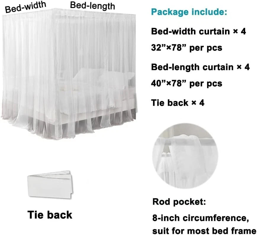 White Canopy Bed Curtain for Queen Bed,Soft Bed Canopy Scarf (Queen, White) 07FC0E-D4 - KOEEK