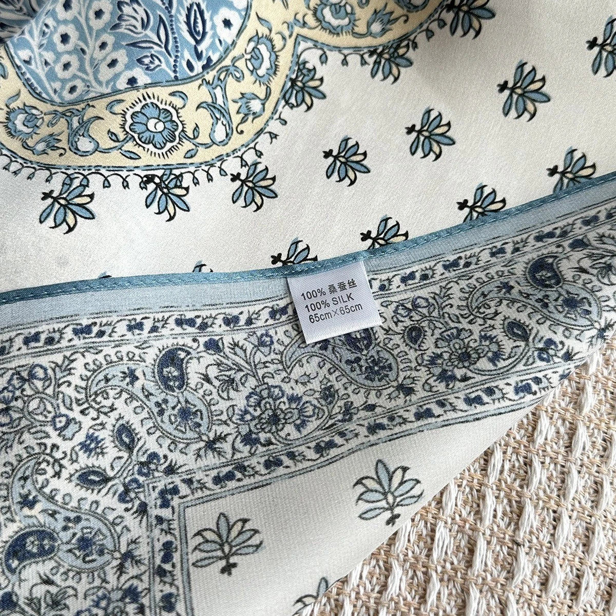 Silk Square Scarf 65*65cm Women Blue Paisley Flower Kerchief Headscarf Wrap 07FC0E-D4 - KOEEK