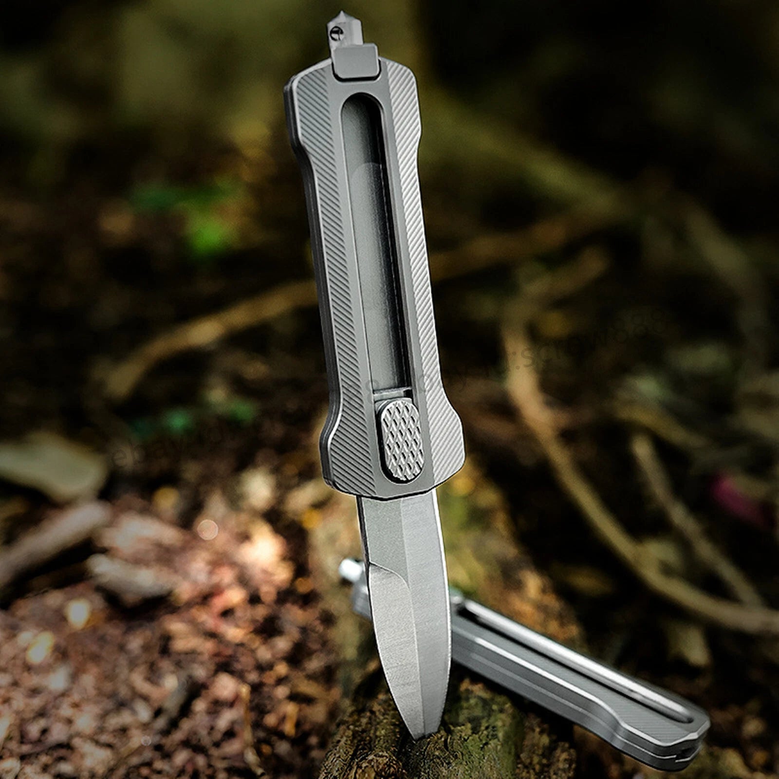 Titanium Slide Lock Manual Open EDC Knife w/ D2 Spear Point Blade&Glass Breaker 07FC0E-D4 - KOEEK