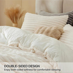 Queen Size Wool Comforter Set - Super Soft and Warm Fluffy White Bedding 07FC0E-D4 - KOEEK