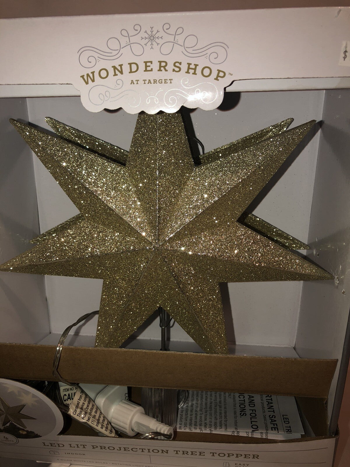 Wondershop Gold Glitter Star Tree Topper Christmas LED Lit Projection Lights WONDERSHOP - KOEEK