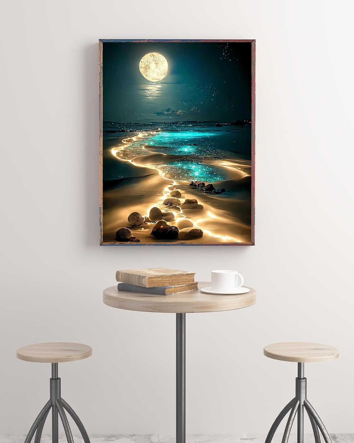 nye Moonlight Beach Diamond Painting Kits til voksne, 5D Seaside Moon Diamond Art Ki