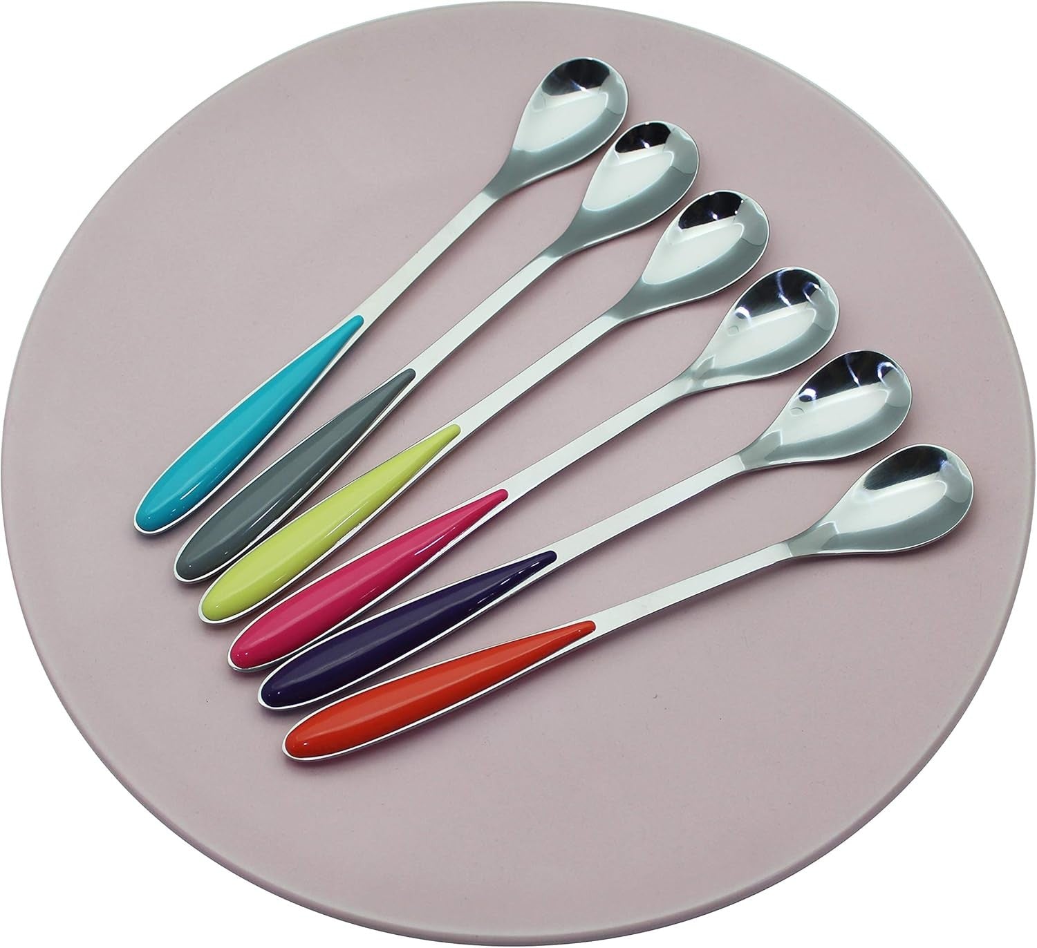 used Exzact Ice-cream Sundae Spoons 6pcs Stainless Steel Assorted Colours - EXZACT - KOEEK