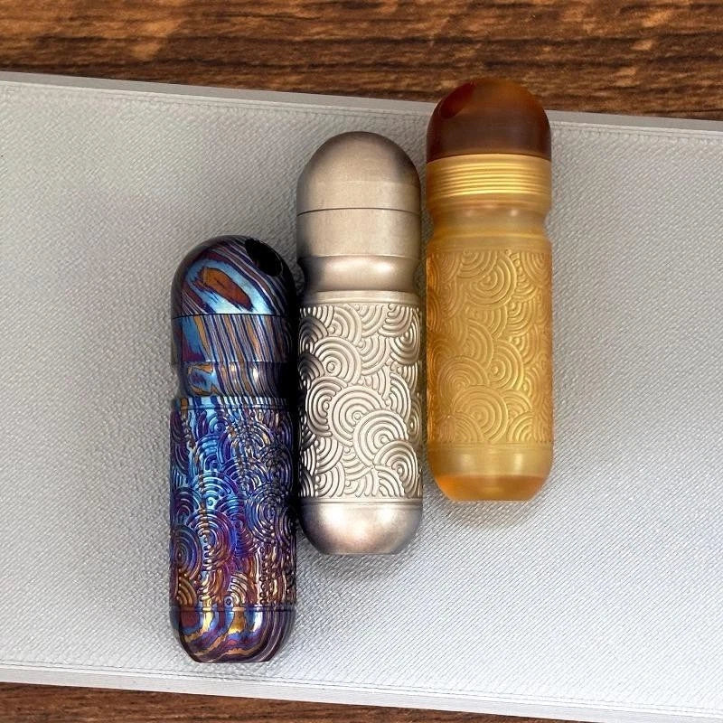 PEI Titanium Damascus Pill Holder Case Container Organizer Waterproof EDC Boxes 07FC0E-D4 - KOEEK