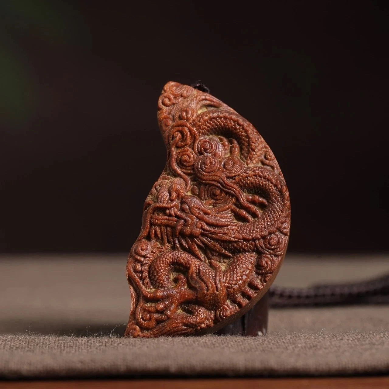 Agarwood Dragon Phoenix Couple Pendant Necklace Carved Charm Pair Unisex 07FC0E-D4 - KOEEK