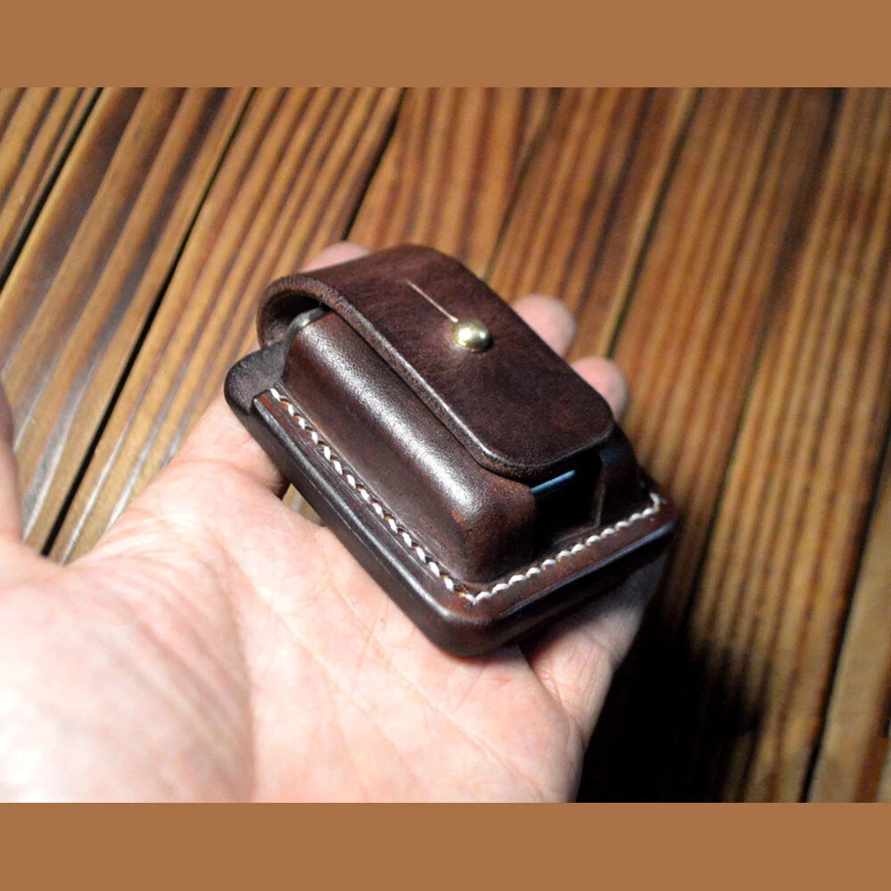 Hand made  Leather Case For Zippo Lighter Full Grain Cowhide Pouch Holder 07FC0E-D4 - KOEEK