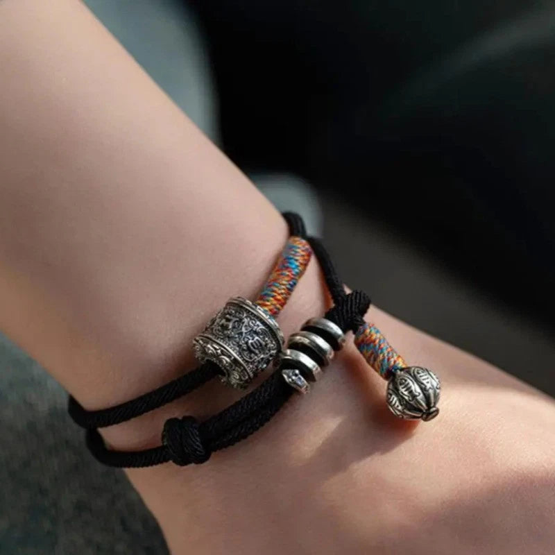 Tibetan Silver Hand-woven Six-character Mantra Bracelet Amulet Bangle Jewelry 07FC0E-D4 - KOEEK