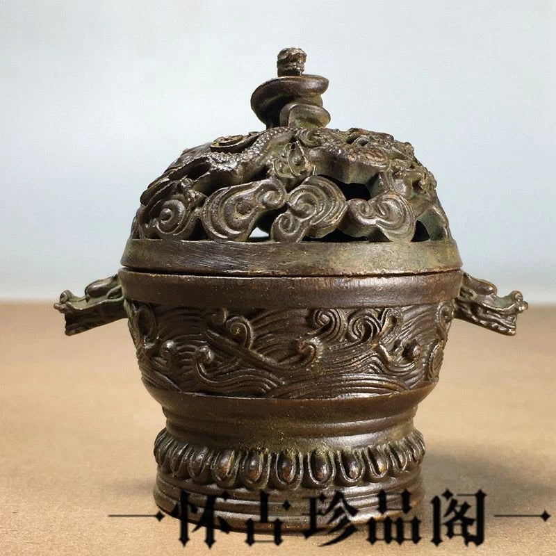 Chinese Double Dragon Incense Burner With Lid Tea Ceremony Home Decor 07FC0E-D4 - KOEEK