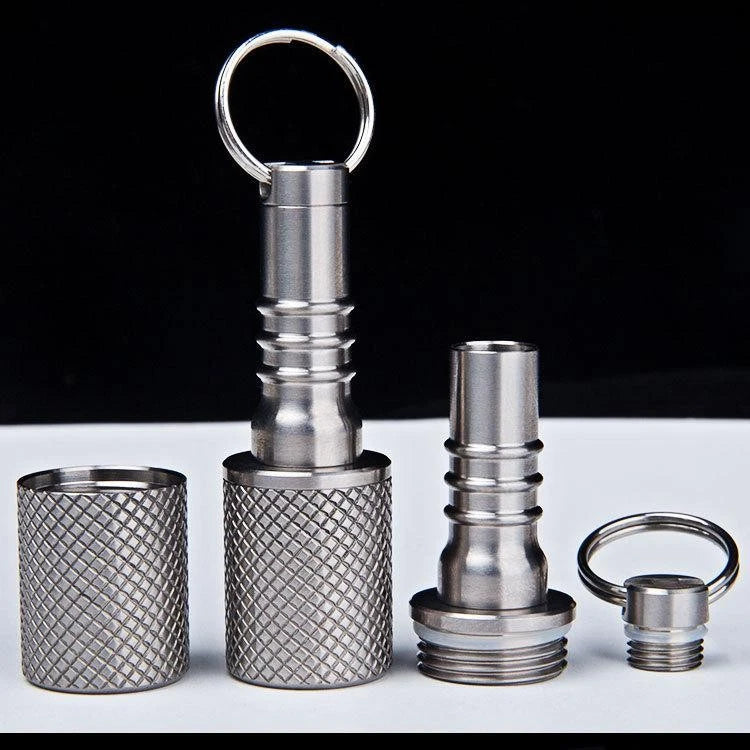 Titanium Pill Holder Case Organizer container Waterproof Portable Keychain EDC 07FC0E-D4 - KOEEK