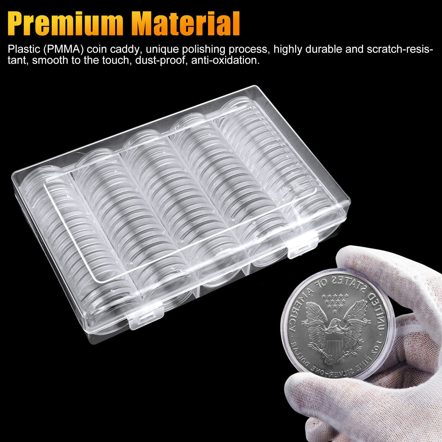 100pcs 30mm Coin Capsules Holder Clear Round Storage Box Container 5 Sizes Pads