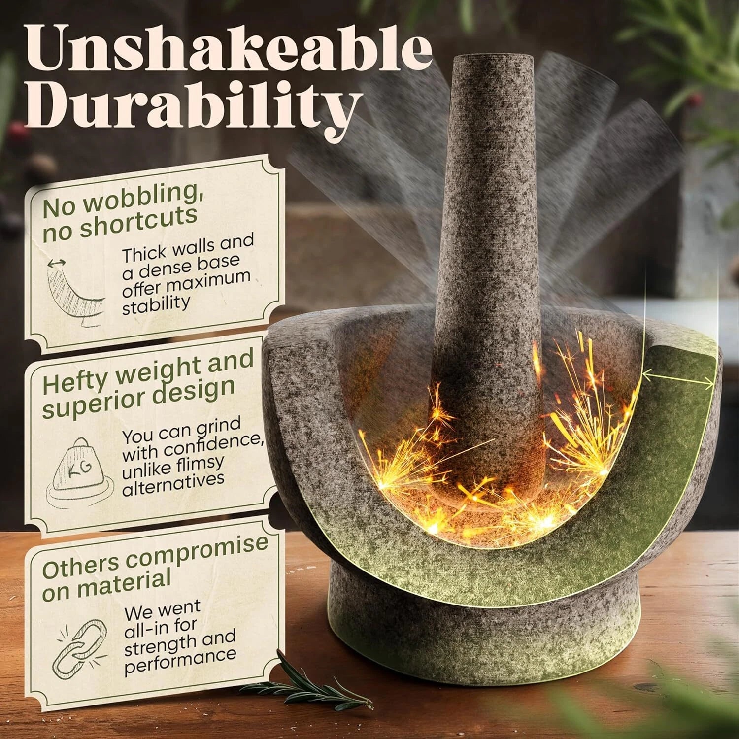 Mortar and Pestle Set - 6 Inch - 2 Cup Capacity - Unpolished Heavy Granite 07FC0E-D4 - KOEEK