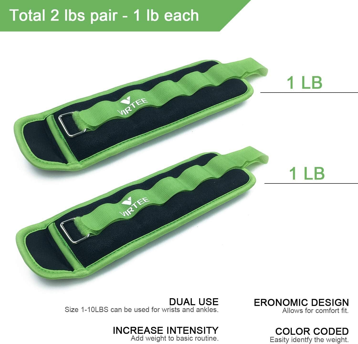new Ankle/Wrist Weights 2 lbs ( 1 per ankle ), 2 pair (1 each), Green 07FC0E-D4 - KOEEK