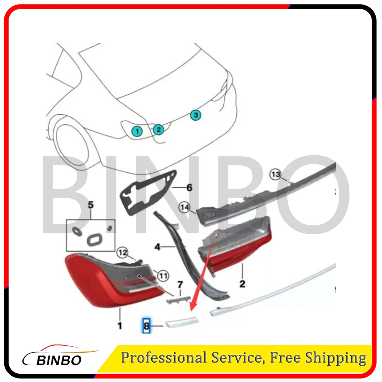 For G12 740i 750i 750Li 2020-2022 Left Side Tail Brake Light Trim Strip Chrome 07FC0E-D4 - KOEEK