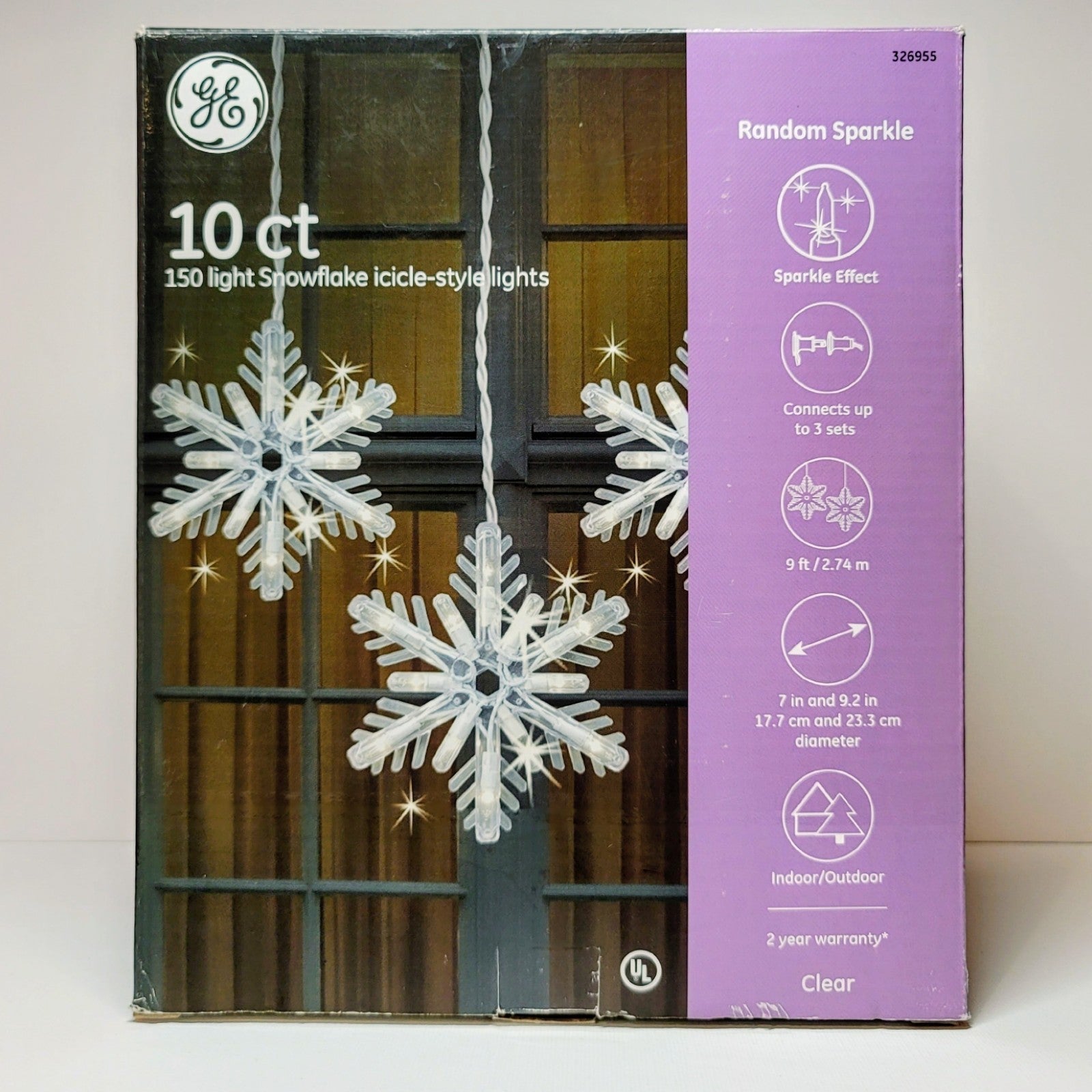 GE 10 CT 150 Light Snowflake Icicle Stylelights Random Sparkle Clear Christmas GE - KOEEK