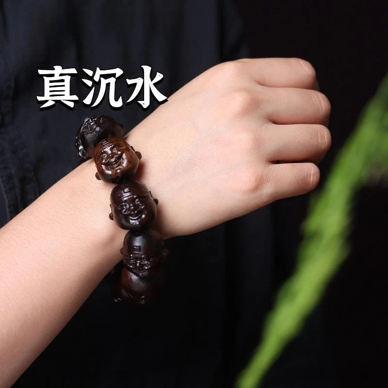 Agarwood Carved Laughing Buddha Wealth God Bead 25mm Bracelet Charm Car Pendant 07FC0E-D4 - KOEEK