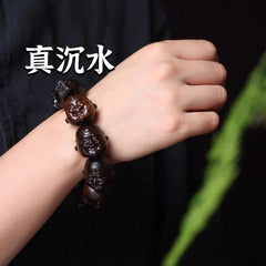 Agarwood Carved Laughing Buddha Wealth God Bead 25mm Bracelet Charm Car Pendant 07FC0E-D4 - KOEEK