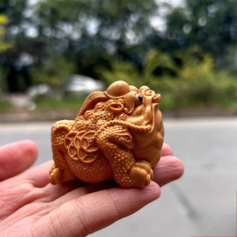 1Pc Cliff Cypress Wood Handmade Carve Golden Toad Fortune Tea Pet Ornament 07FC0E-D4 - KOEEK