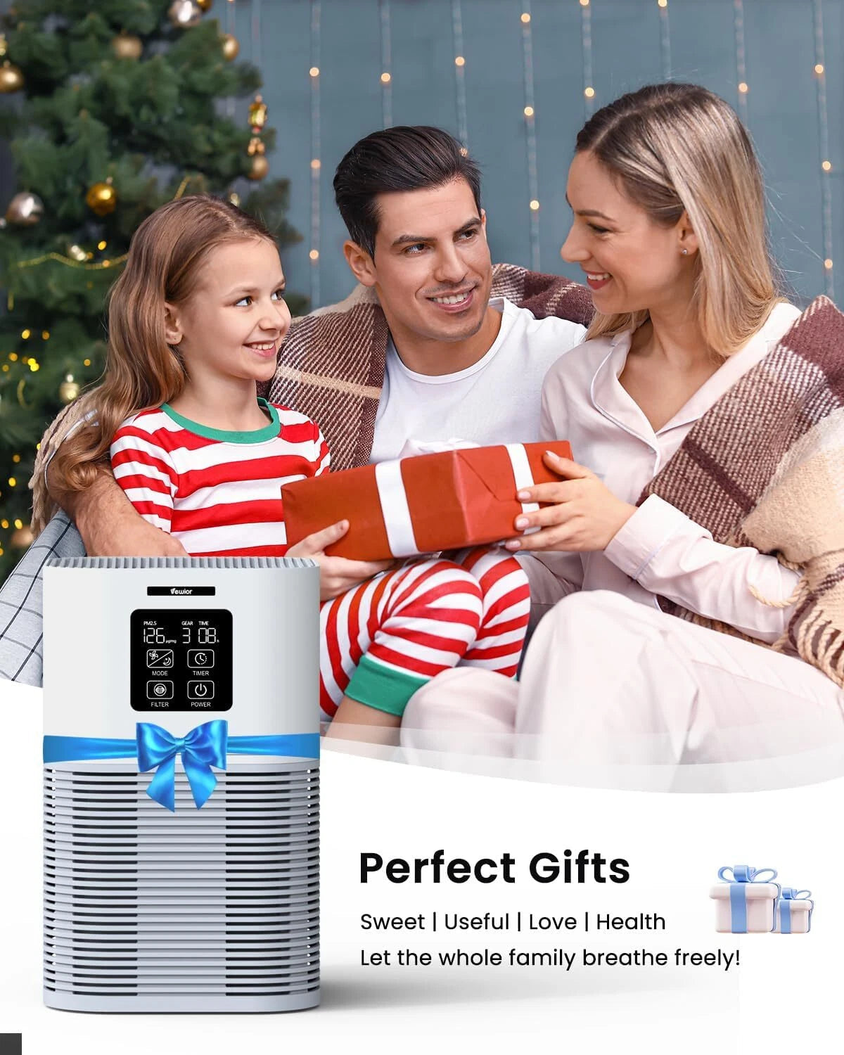 Home air purifier with 6 timers forsilent cleaning of pet dander and wildfires. 07FC0E-D4 - KOEEK