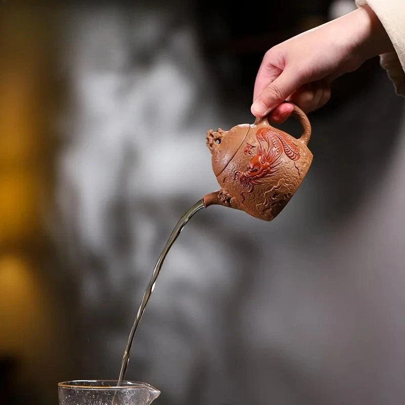 200ml Yixing Purple Clay Handcarved Dragon Qin Quan Tea Pot Tea Making Kettle 07FC0E-D4 - KOEEK