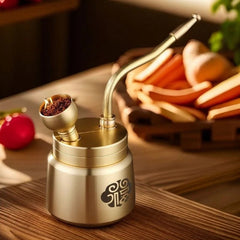Brass Fu Pattern Cylinder Hookah Water Pipe Detachable Filter Tobacco Pipe 07FC0E-D4 - KOEEK