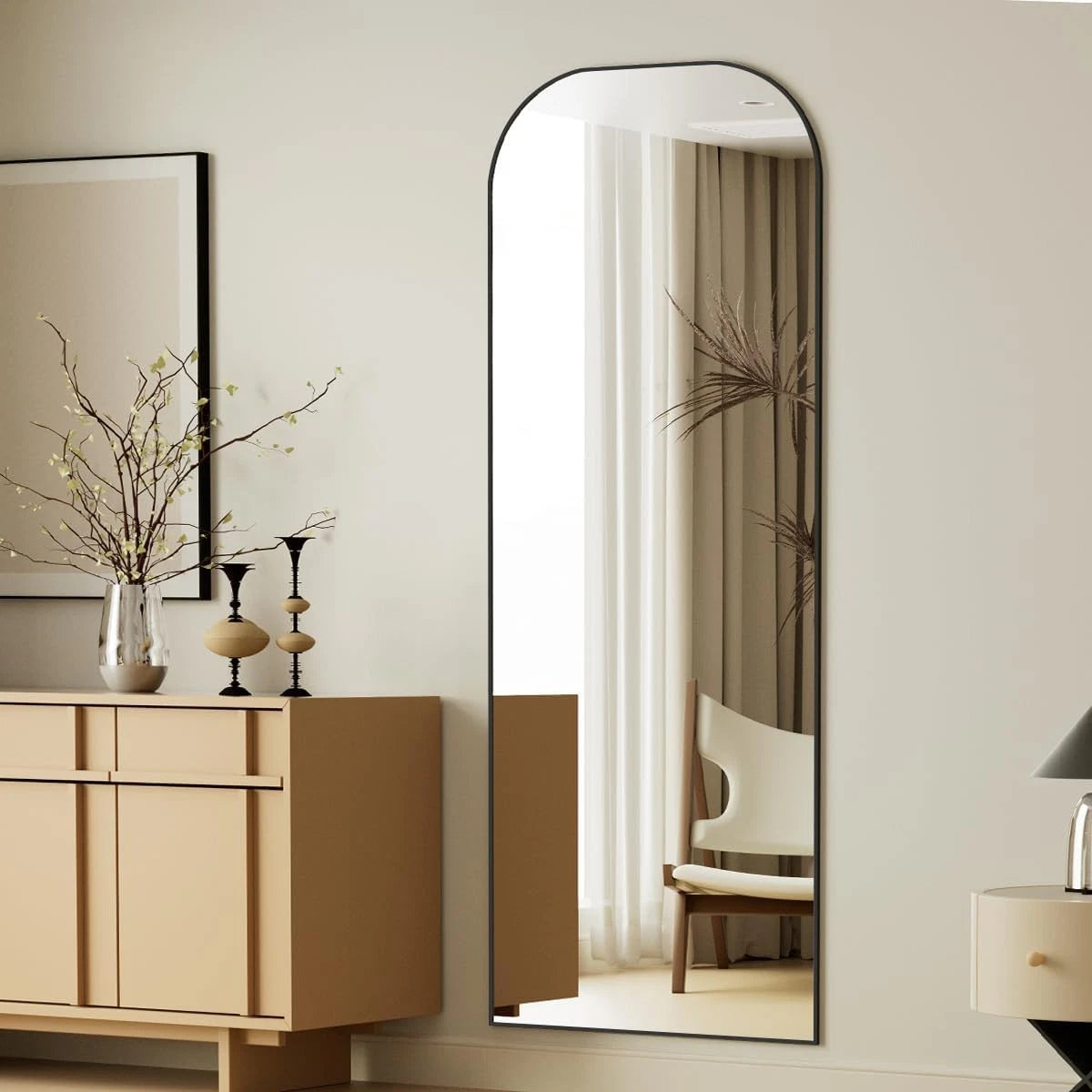 56"x21" Mirror Full Length with Stand, Black Top Square-Edged Floor Mirror 07FC0E-D4 - KOEEK