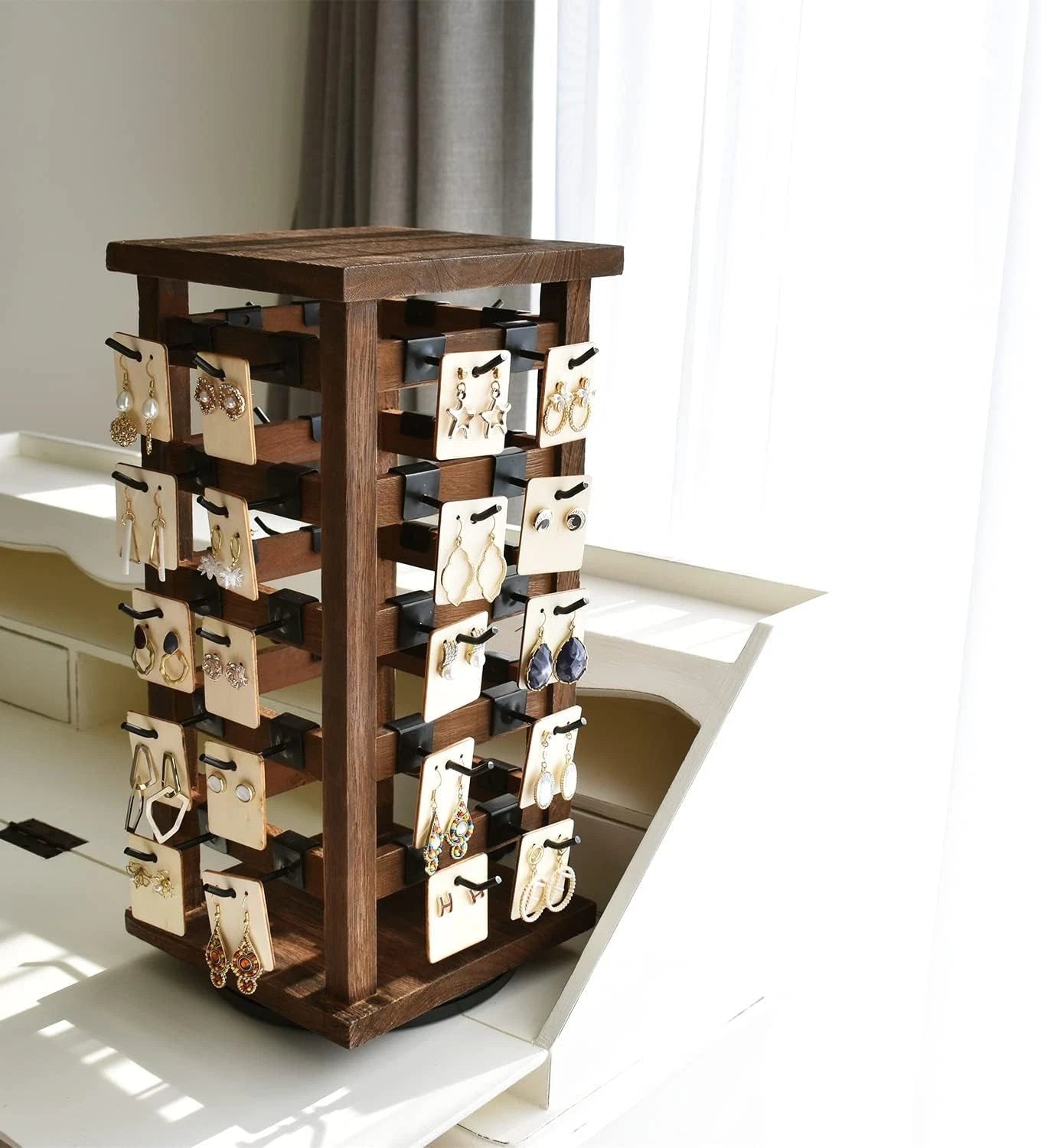 5-tier easy-to-assemble wooden rotating jewelry display tower 07FC0E-D4 - KOEEK