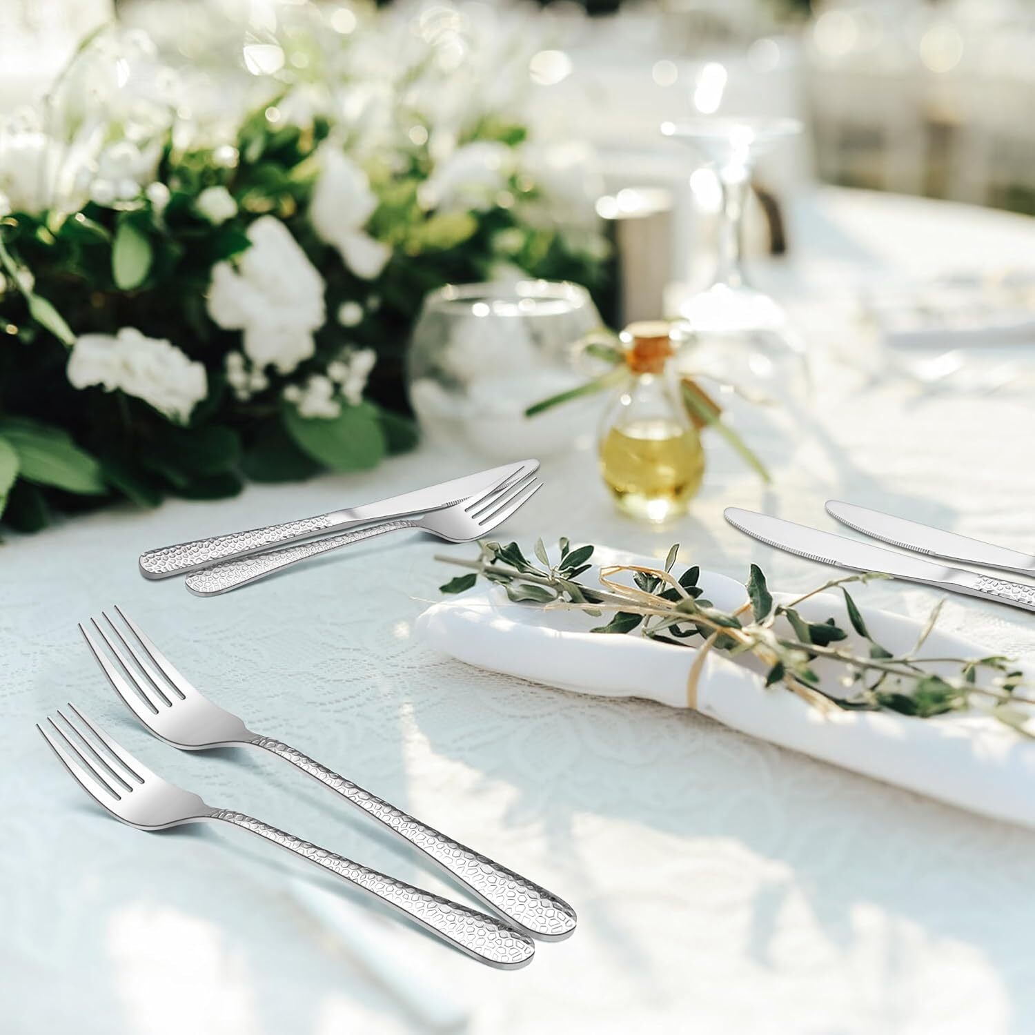 used HaWare Hammered Silverware Set, 40-Piece Stainless Steel Flatware Set Silver HAWARE - KOEEK