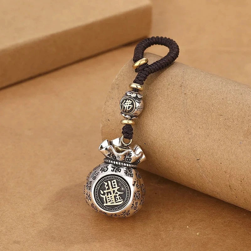 Retro Handmade Relief Coin Money Bag Rotating Keychain Luck Blessing Pendant 07FC0E-D4 - KOEEK