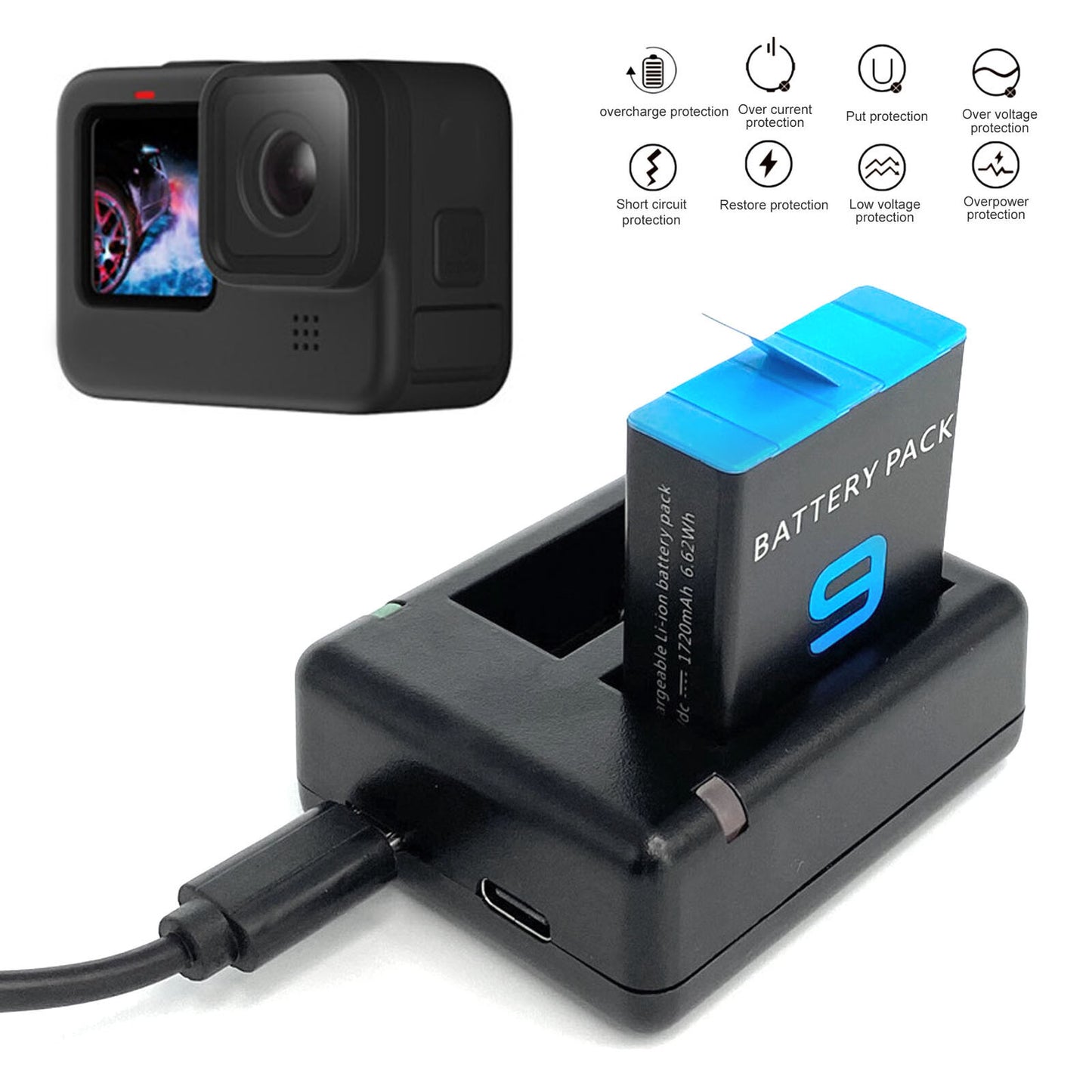 new Sports Camera Dual Charger Rechargeable Action Camera Battery For 9 10 Spor koeek - KOEEK