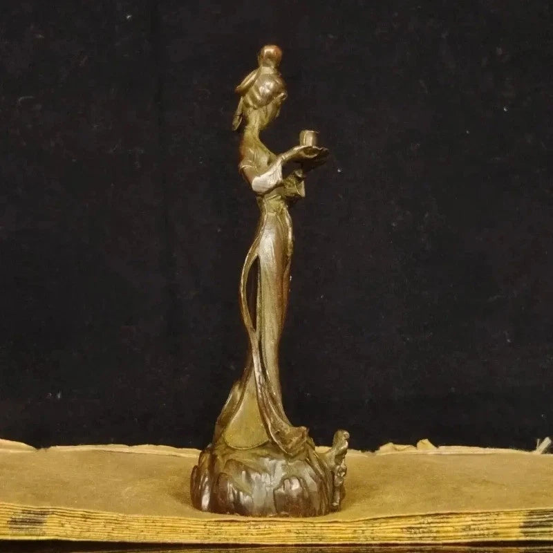 4.7" Chinese Retro Bronze Fairy Beauty Handmade Carving Statue Homen Ornament 07FC0E-D4 - KOEEK