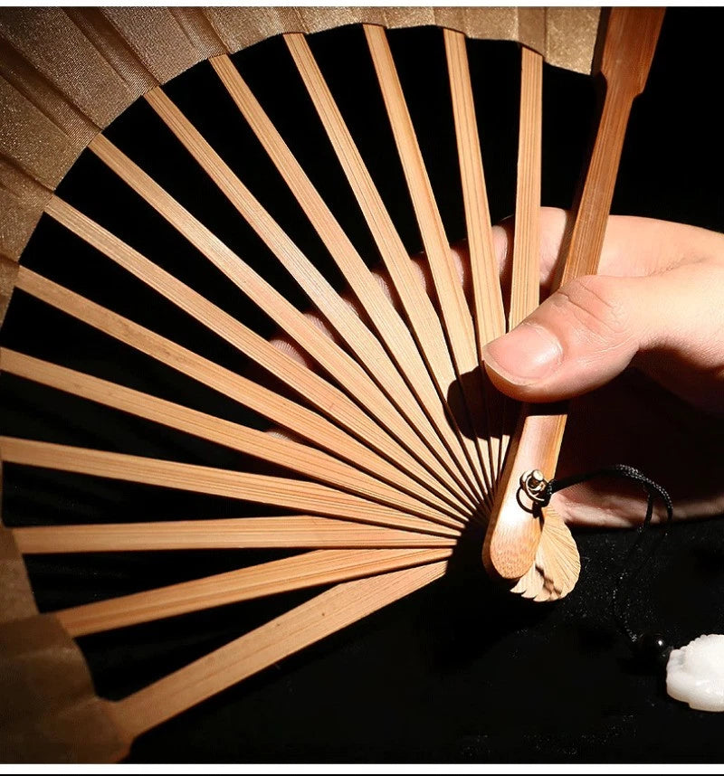 1Pc Exquisite Ancient Chinese Style Silk Cloth Xuan Paper Hanfu Folding Fan 07FC0E-D4 - KOEEK