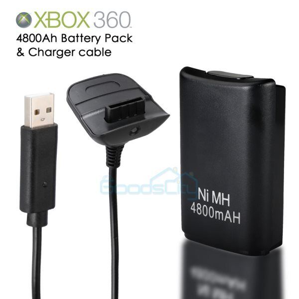 ny 4800mAh genopladelig batteripakke til Xbox 360 USB-controller &amp; opladerkabel