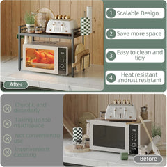 Expandable microwave stand, two-tier metal kitchen countertop storage rack 07FC0E-D4 - KOEEK