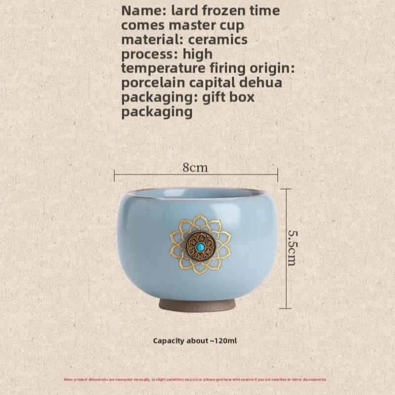 120ml Ceramic Ru Kiln Tea Drinking Cup Crackle Glaze Master Cup Kung Fu Tea Set 07FC0E-D4 - KOEEK