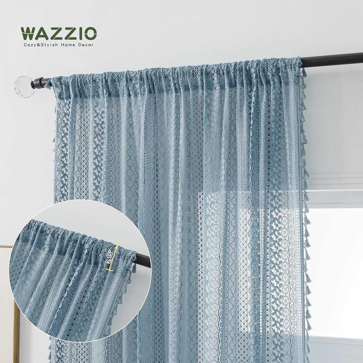 2 cotton sheer slate blue curtains, 63 inches long 07FC0E-D4 - KOEEK