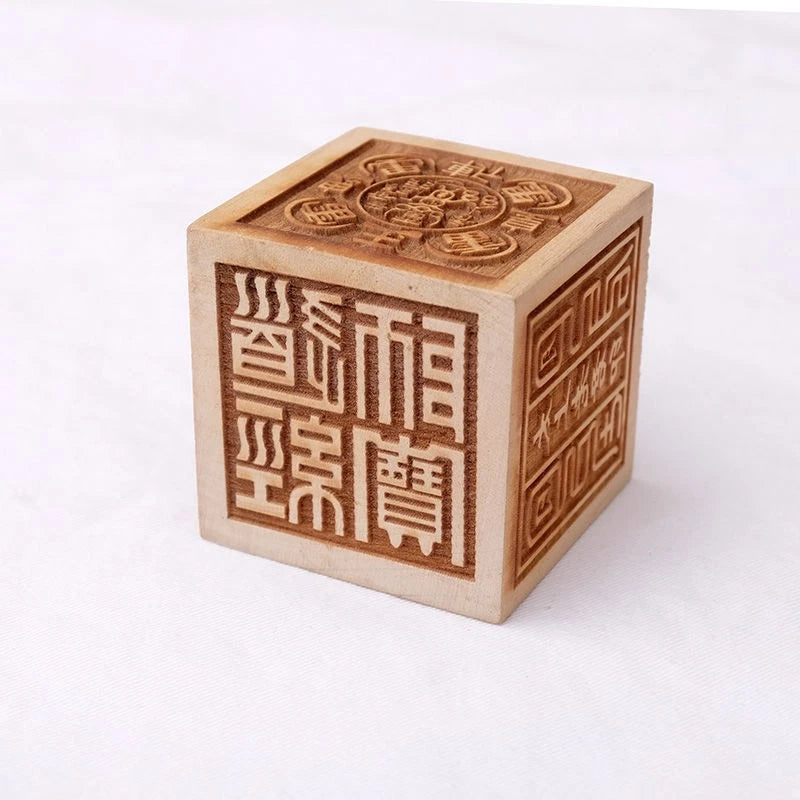 Peach Wood Six Sided Seal Base Jade Emperor Dizang Wang Xuannv Wood Carving 07FC0E-D4 - KOEEK