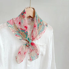 Womens  Linen Floral Print Necktie Bandana Thin Neckerchief Scarf Accessory 07FC0E-D4 - KOEEK